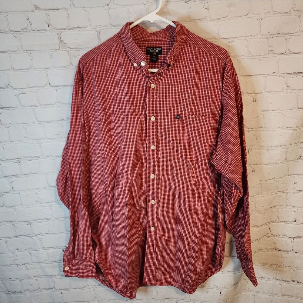 Men's Ralph Lauren Jeans Red Checkered Button-Up Shirt, Size XL
